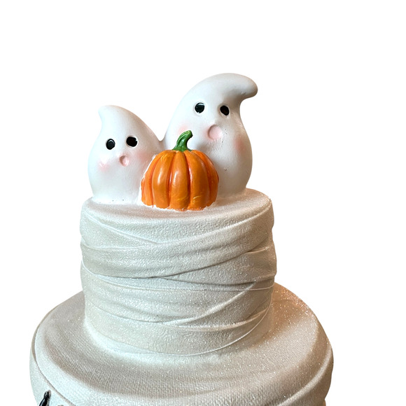 SWEET TREATS 2-Tier Mummy Halloween Faux Cake With Ghost & Pumpkin 19" NEW - Picture 3 of 16